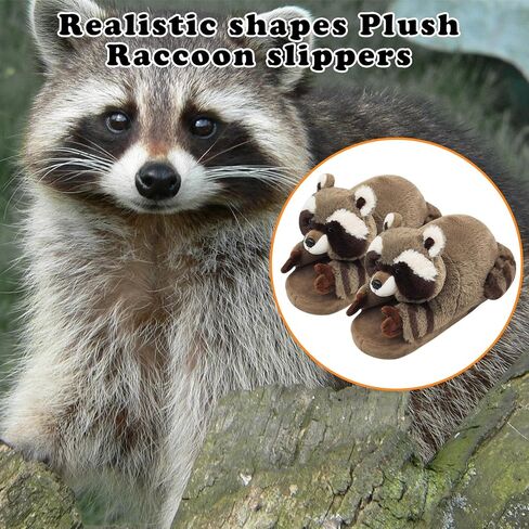 Animal Slippers for Women Mens,Cute Fluffy Slippers for Women, Non-slip Sole,Raccoon Gifts for WomenCartoon, Raccoon Slippers for Women in Kuwait