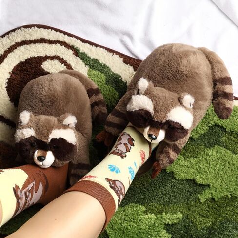 Animal Slippers for Women Mens,Cute Fluffy Slippers for Women, Non-slip Sole,Raccoon Gifts for WomenCartoon, Raccoon Slippers for Women in Kuwait