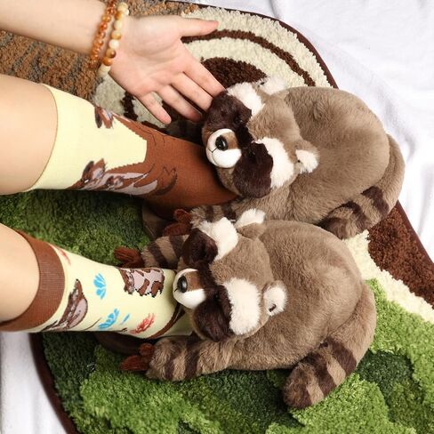 Animal Slippers for Women Mens,Cute Fluffy Slippers for Women, Non-slip Sole,Raccoon Gifts for WomenCartoon, Raccoon Slippers for Women in Kuwait