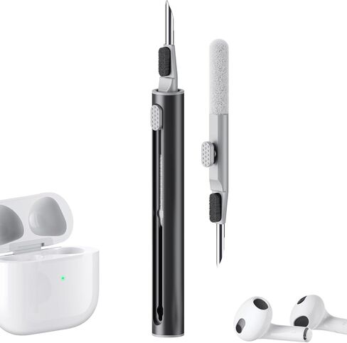 طقم تنظيف لأجهزة Airpods Pro 1 2 3 قلم تنظيف متعدد الوظائف مع فرشاة ناعمة وإسفنجة متدفقة لحافظة سماعات البلوتوث وأدوات تنظيف باللون الأسود in Saudi Arabia