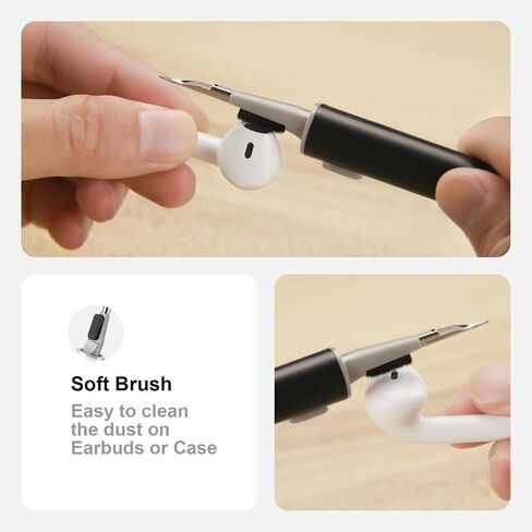 طقم تنظيف لأجهزة Airpods Pro 1 2 3 قلم تنظيف متعدد الوظائف مع فرشاة ناعمة وإسفنجة متدفقة لحافظة سماعات البلوتوث وأدوات تنظيف باللون الأسود in Saudi Arabia