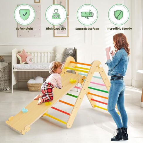 Beright 5 In1 Pikler Triangle Gym, Foldable Climbing Triangle Ladder Toys with Ramp, Indoor Climbing Toys for Kids, Play Gym, Arch Climber, Rocker, Learning Waldorf Children Toy Structure, Rainbow in Saudi Arabia