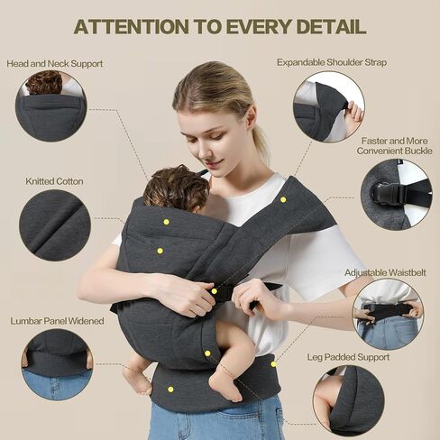 Baby Carrier Newborn to Toddler Baby Wrap Carriers(7-30lbs)，Hands Free Baby Sling Carrier with Enhanced Lumbar Support，Ergonomic Design Infant Holder Carrier, Dark Grey in Saudi Arabia