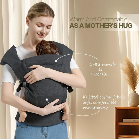 Baby Carrier Newborn to Toddler Baby Wrap Carriers(7-30lbs)，Hands Free Baby Sling Carrier with Enhanced Lumbar Support，Ergonomic Design Infant Holder Carrier, Dark Grey in Saudi Arabia