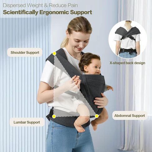 Baby Carrier Newborn to Toddler Baby Wrap Carriers(7-30lbs)，Hands Free Baby Sling Carrier with Enhanced Lumbar Support，Ergonomic Design Infant Holder Carrier, Dark Grey in Saudi Arabia