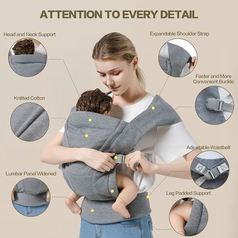 Baby Carrier Newborn to Toddler Baby Wrap Carriers(7-30lbs)，Hands Free Baby Sling Carrier with Enhanced Lumbar Support，Ergonomic Design Infant Holder Carrier, Dark Grey in Saudi Arabia
