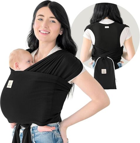 KeaBabies Baby Wraps Carrier, D-Lite Baby Wrap - Easy-Wearing, Adjustable Baby Sling Carrier, Baby Carrier Newborn to Toddler, Infant Baby Carrier Wrap Holder, Ring Sling Baby Carrier (Trendy Black) in Kuwait
