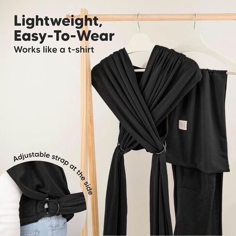 KeaBabies Baby Wraps Carrier, D-Lite Baby Wrap - Easy-Wearing, Adjustable Baby Sling Carrier, Baby Carrier Newborn to Toddler, Infant Baby Carrier Wrap Holder, Ring Sling Baby Carrier (Trendy Black) in Kuwait