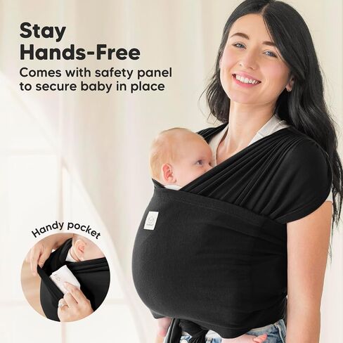 KeaBabies Baby Wraps Carrier, D-Lite Baby Wrap - Easy-Wearing, Adjustable Baby Sling Carrier, Baby Carrier Newborn to Toddler, Infant Baby Carrier Wrap Holder, Ring Sling Baby Carrier (Trendy Black) in Kuwait