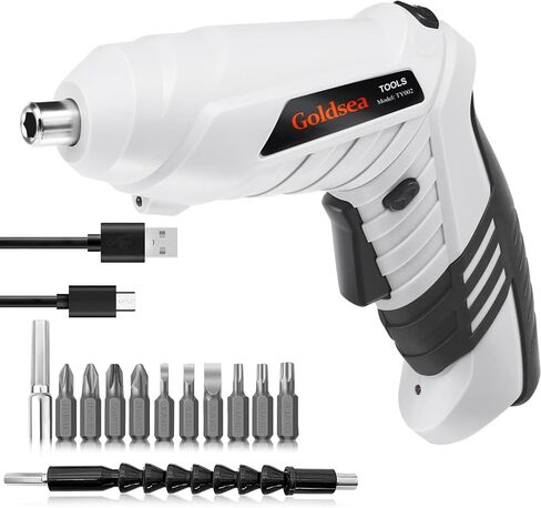 Electric Screwdriver Goldsea 4.2V Cordless Screwdriver 3.5N.m 1500mAh Type-C Charging 10pcs Screwdriver Bits 1/4" Hex Chuck 90°/180° deformation handle Forward and reverse adjustment LED Light in Saudi Arabia