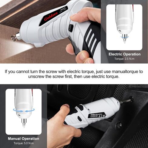 Electric Screwdriver Goldsea 4.2V Cordless Screwdriver 3.5N.m 1500mAh Type-C Charging 10pcs Screwdriver Bits 1/4" Hex Chuck 90°/180° deformation handle Forward and reverse adjustment LED Light in Saudi Arabia