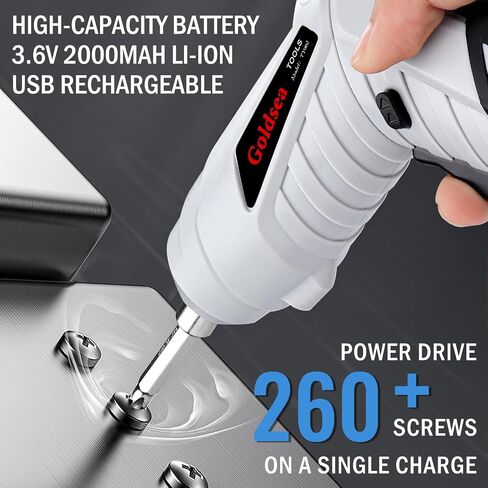 Electric Screwdriver Goldsea 4.2V Cordless Screwdriver 3.5N.m 1500mAh Type-C Charging 10pcs Screwdriver Bits 1/4" Hex Chuck 90°/180° deformation handle Forward and reverse adjustment LED Light in Saudi Arabia