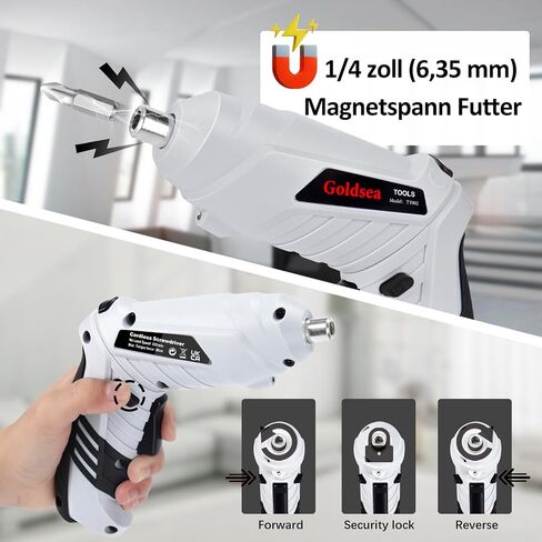 Electric Screwdriver Goldsea 4.2V Cordless Screwdriver 3.5N.m 1500mAh Type-C Charging 10pcs Screwdriver Bits 1/4" Hex Chuck 90°/180° deformation handle Forward and reverse adjustment LED Light in Saudi Arabia