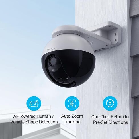 كاميرا أمان EZVIZ 360 درجة في الهواء الطلق، كاميرا WiFi لأمن المنزل، كاميرا مراقبة، بدون اشتراك مع كشف الحركة، رؤية ليلية ملونة، التقاط الصوت، مقاومة للماء، Alexa/Google، 256 جيجابايت| C8C in Kuwait