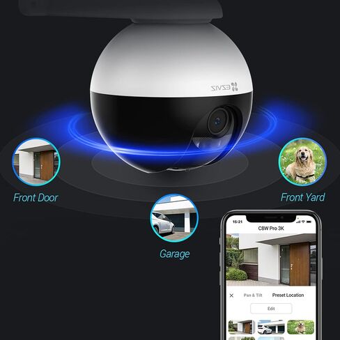 كاميرا أمان EZVIZ 360 درجة في الهواء الطلق، كاميرا WiFi لأمن المنزل، كاميرا مراقبة، بدون اشتراك مع كشف الحركة، رؤية ليلية ملونة، التقاط الصوت، مقاومة للماء، Alexa/Google، 256 جيجابايت| C8C in Kuwait