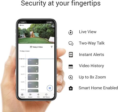 كاميرا أمان EZVIZ 360 درجة في الهواء الطلق، كاميرا WiFi لأمن المنزل، كاميرا مراقبة، بدون اشتراك مع كشف الحركة، رؤية ليلية ملونة، التقاط الصوت، مقاومة للماء، Alexa/Google، 256 جيجابايت| C8C in Kuwait