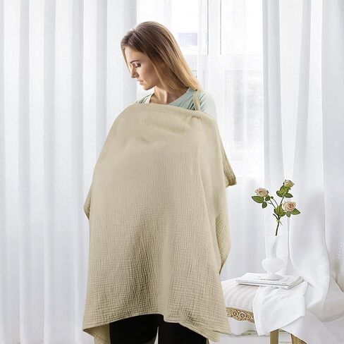 غطاء رضاعة PandaEar للرضاعة الطبيعية، معطف رضاعة من الموسلين جيد التهوية، حشوة للرقبة مع طوق صلب للأم، غطاء مقعد سيارة للرضاعة متعدد الاستخدامات in Kuwait