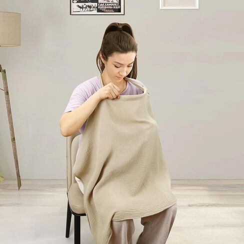 غطاء رضاعة PandaEar للرضاعة الطبيعية، معطف رضاعة من الموسلين جيد التهوية، حشوة للرقبة مع طوق صلب للأم، غطاء مقعد سيارة للرضاعة متعدد الاستخدامات in Kuwait