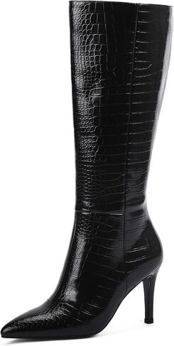 Modatope Knee High Boots Women Tall Boots Pointed Toe Stiletto High Heel Side Zipper Long Boots for Women Faux Crocodile Boots, Not Wide Calf in Saudi Arabia