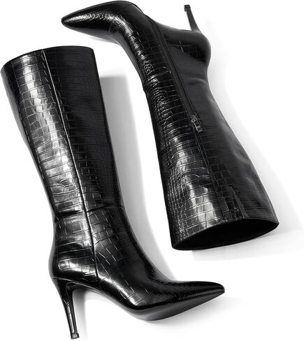 Modatope Knee High Boots Women Tall Boots Pointed Toe Stiletto High Heel Side Zipper Long Boots for Women Faux Crocodile Boots, Not Wide Calf in Saudi Arabia