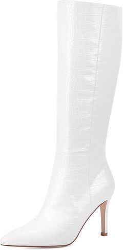 Modatope أحذية طويلة للركبة للنساء أحذية طويلة بمقدمة مدببة وكعب عالٍ وسحاب جانبي طويل للنساء أحذية تمساح صناعي، ليس عريضًا in Kuwait