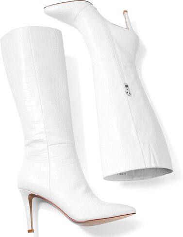 Modatope أحذية طويلة للركبة للنساء أحذية طويلة بمقدمة مدببة وكعب عالٍ وسحاب جانبي طويل للنساء أحذية تمساح صناعي، ليس عريضًا in Kuwait