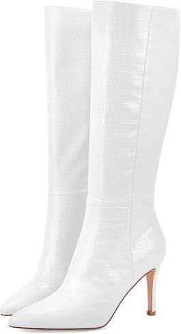 Modatope أحذية طويلة للركبة للنساء أحذية طويلة بمقدمة مدببة وكعب عالٍ وسحاب جانبي طويل للنساء أحذية تمساح صناعي، ليس عريضًا in Kuwait