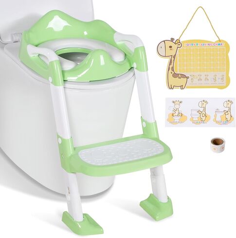Potty Training Seat with Step Stool, Toddler Toilet Seat w/Ladder, Potty Training Chart, Splash Guard & Upgraded Non-Slip Pads, Kids Foldable Training Toilet Potty Chair for Boys Girls (Blue) in Saudi Arabia