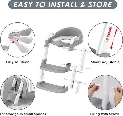 Potty Training Seat With Step Stool Ladder, Adjustable Potty Training Toilet For Kids Boy Girl, Potty Seat with Steps Comfortable Safe Potty Ladder For Toddlers with Adhesive Pad Splash Guard in Saudi Arabia