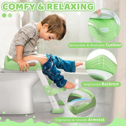 Potty Training Seat with Step Stool, Toddler Toilet Seat w/Ladder, Potty Training Chart, Splash Guard & Upgraded Non-Slip Pads, Kids Foldable Training Toilet Potty Chair for Boys Girls (Blue) in Saudi Arabia