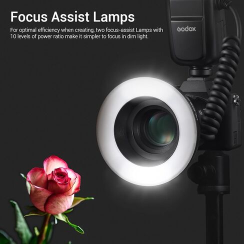 Godox MF-R76S فلاش حلقة ماكرو لسوني، TTL Speedlite 76Ws 2.4G نظام لاسلكي، ضبط تلقائي للسطوع، بطارية ليثيوم أيون 7.2 فولت/3000 مللي أمبير، مع 8 حلقات محول، متوافقة مع كاميرات سوني in Kuwait