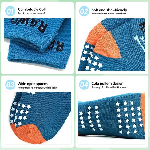 Tphon Toddler Baby Non Slip Socks Infant Anti Skid Socks with Grips 12 Pairs Crew Socks for 0-7 Years Kids Boys Girls in Kuwait