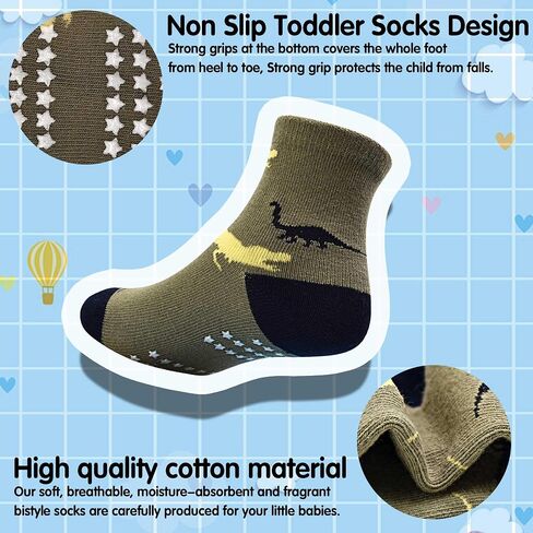 Tphon Toddler Baby Non Slip Socks Infant Anti Skid Socks with Grips 12 Pairs Crew Socks for 0-7 Years Kids Boys Girls in Kuwait