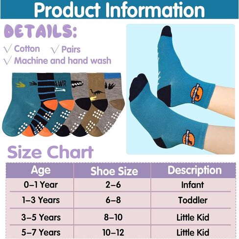 Tphon Toddler Baby Non Slip Socks Infant Anti Skid Socks with Grips 12 Pairs Crew Socks for 0-7 Years Kids Boys Girls in Kuwait
