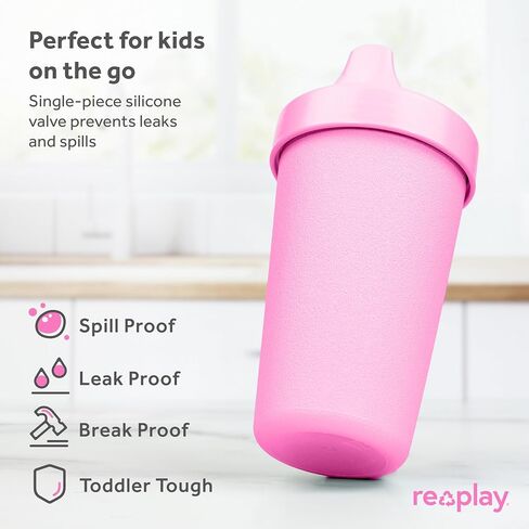 Re-Play Made in USA 2 Pack Sippy Cups for Toddlers, 10 Oz. - Reusable Spill Proof Cups for Kids, Dishwasher/Microwave Safe - Hard Spout Sippy Cups for Toddlers 3.13" x 6.25", Denim/Ice Blue in Saudi Arabia
