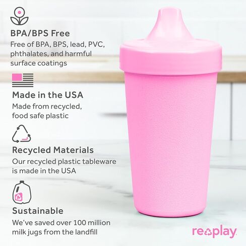 Re-Play Made in USA 2 Pack Sippy Cups for Toddlers, 10 Oz. - Reusable Spill Proof Cups for Kids, Dishwasher/Microwave Safe - Hard Spout Sippy Cups for Toddlers 3.13" x 6.25", Denim/Ice Blue in Saudi Arabia