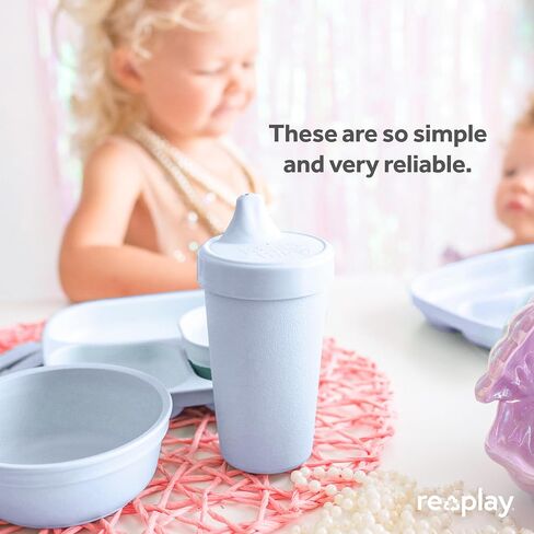 Re-Play Made in USA 2 Pack Sippy Cups for Toddlers, 10 Oz. - Reusable Spill Proof Cups for Kids, Dishwasher/Microwave Safe - Hard Spout Sippy Cups for Toddlers 3.13" x 6.25", Denim/Ice Blue in Saudi Arabia