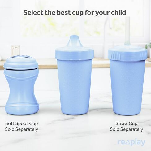 Re-Play Made in USA 2 Pack Sippy Cups for Toddlers, 10 Oz. - Reusable Spill Proof Cups for Kids, Dishwasher/Microwave Safe - Hard Spout Sippy Cups for Toddlers 3.13" x 6.25", Denim/Ice Blue in Saudi Arabia