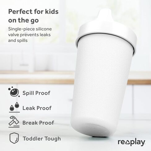 Re-Play Spill-Proof Sippy Cups for Toddlers - Kids Reusable 10 Oz Set of 4, Dishwasher & Microwave Safe, Made in USA, True Blue in Saudi Arabia
