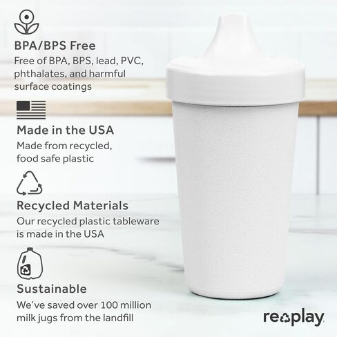 Re-Play Spill-Proof Sippy Cups for Toddlers - Kids Reusable 10 Oz Set of 4, Dishwasher & Microwave Safe, Made in USA, True Blue in Saudi Arabia