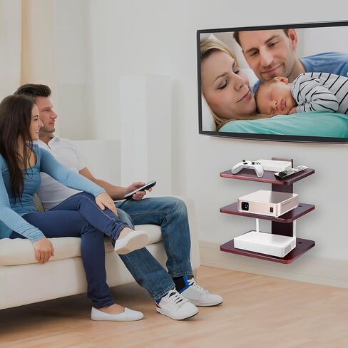Wood Floating Shelves Wall Mount with 3 Shelves,Projector Wall Mount Shelf,Projector Shelf Entertainment Center Shelves Supports for DVD Players Games Consoles Cable Boxes TV Accessories in Kuwait