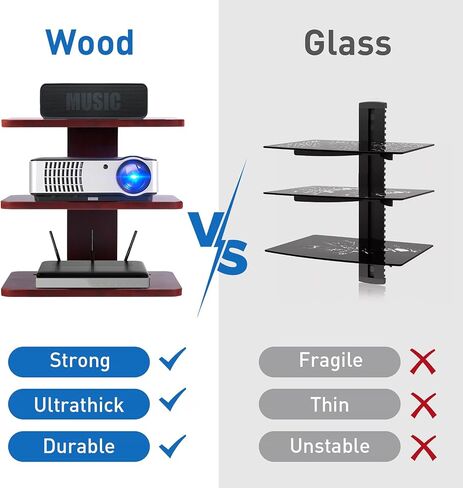 Wood Floating Shelves Wall Mount with 3 Shelves,Projector Wall Mount Shelf,Projector Shelf Entertainment Center Shelves Supports for DVD Players Games Consoles Cable Boxes TV Accessories in Kuwait
