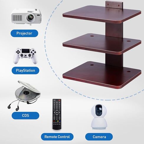Wood Floating Shelves Wall Mount with 3 Shelves,Projector Wall Mount Shelf,Projector Shelf Entertainment Center Shelves Supports for DVD Players Games Consoles Cable Boxes TV Accessories in Kuwait