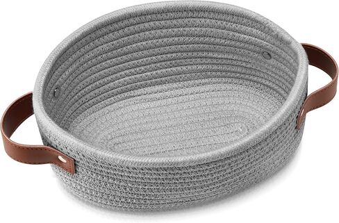 ABenkle Small Woven Basket, Mini Cotton Rope Storage Basket, Tiny White Easter Basket, Oval Decorative Toy Dog Cat Basket for Nursery, Empty Gift Baskets, 9.4" x 5.9" x 3.9" XS in Saudi Arabia