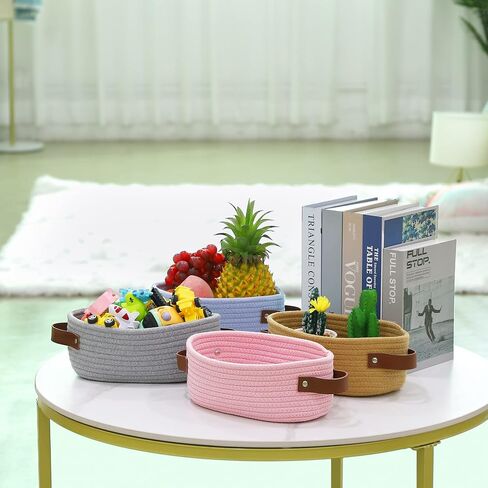 ABenkle Small Woven Basket, Mini Cotton Rope Storage Basket, Tiny White Easter Basket, Oval Decorative Toy Dog Cat Basket for Nursery, Empty Gift Baskets, 9.4" x 5.9" x 3.9" XS in Saudi Arabia