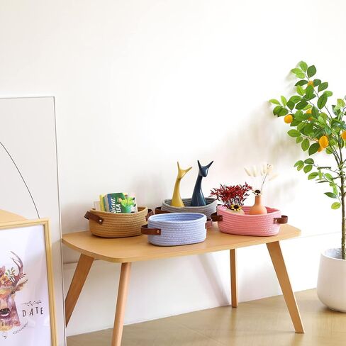 ABenkle Small Woven Basket, Mini Cotton Rope Storage Basket, Tiny White Easter Basket, Oval Decorative Toy Dog Cat Basket for Nursery, Empty Gift Baskets, 9.4" x 5.9" x 3.9" XS in Saudi Arabia