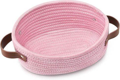ABenkle Small Woven Basket, Mini Cotton Rope Storage Basket, Tiny Easter Basket, Shelf Basket, Oval Decorative Toy Dog Cat Basket for Nursery, Empty Gift Basket, 9.4" x 5.9" x 3.9" XS in Saudi Arabia