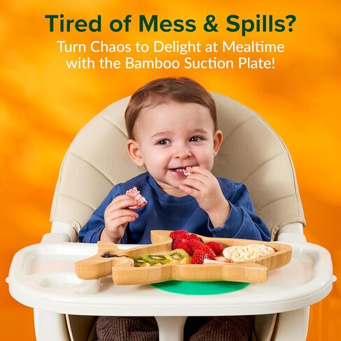 Bamboo Divided Suction Plates for Baby - Strong Suction Plates for Toddlers - Non-toxic All Natural Eco Friendly Materials - Dinosaur in Saudi Arabia