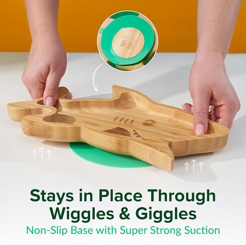 Bamboo Divided Suction Plates for Baby - Strong Suction Plates for Toddlers - Non-toxic All Natural Eco Friendly Materials - Dinosaur in Saudi Arabia