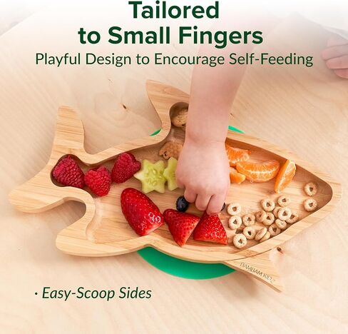Bamboo Divided Suction Plates for Baby - Strong Suction Plates for Toddlers - Non-toxic All Natural Eco Friendly Materials - Dinosaur in Saudi Arabia